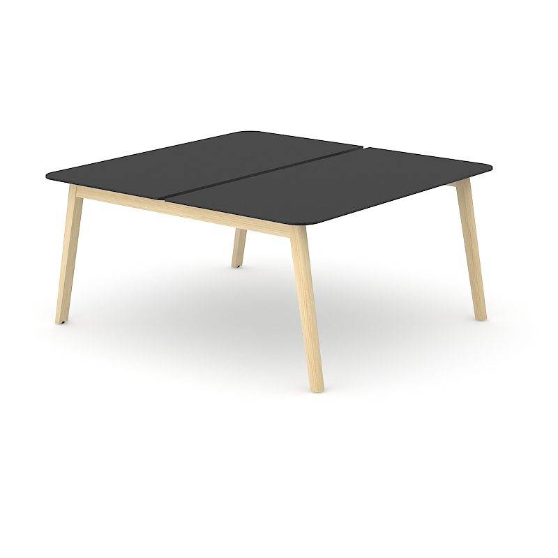 Nova Wood Dobbelt Skrivebord, massivt asketræ - 160 x 144 cm Hvid HPL/Hvid Sort Lysegrå Bejdset Ask.