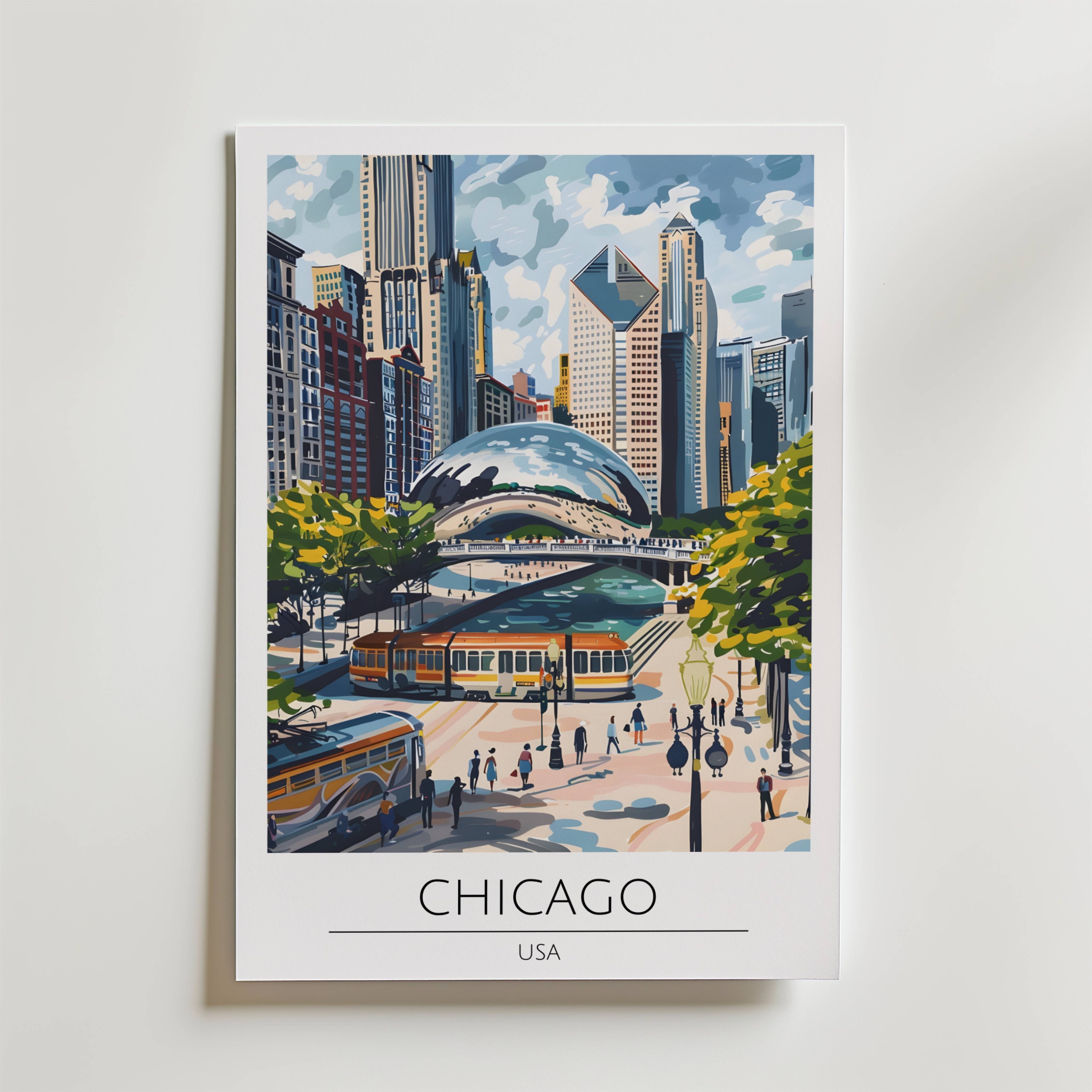 Chicago City Reflections Poster - Premium Canvas 50x70 cm