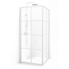 New York brusehjørne - Hvide sprosser - klart glas 78,5 x 88,5 cm