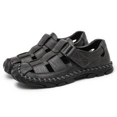 39-48 Summer Men's Closed Toe Large Size Genuine Leather Casual Sandals Outdoor Hiking Sandals 48 grå