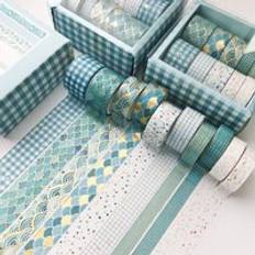 10 st / set färg geometrisk gitter guld washi tejp set scrapbooking dekorativa självhäftande tejp papper japansk brevpapper klistermärke