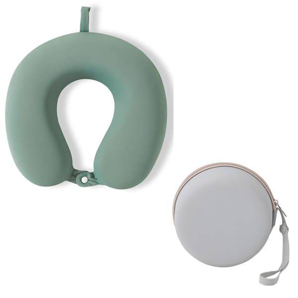 Nakkepude i U-form med issilke og memory foam til rejse og hjem, ergonomisk 360° støtte, åndbar overflade og læderopbevaringspose