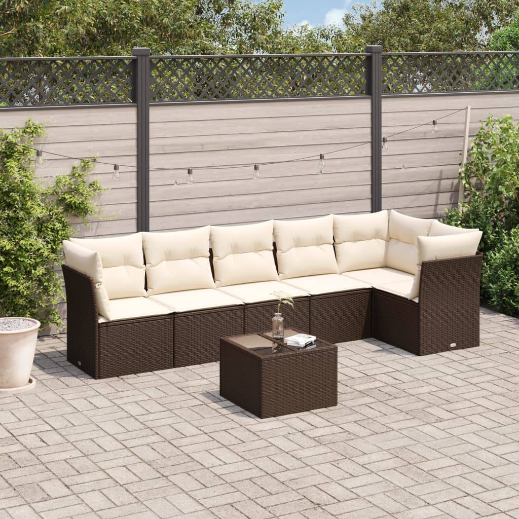 Sofasæt Til Haven 6 Dele Med Hynder Polyrattan - Brun og cremefarvet / Med bord