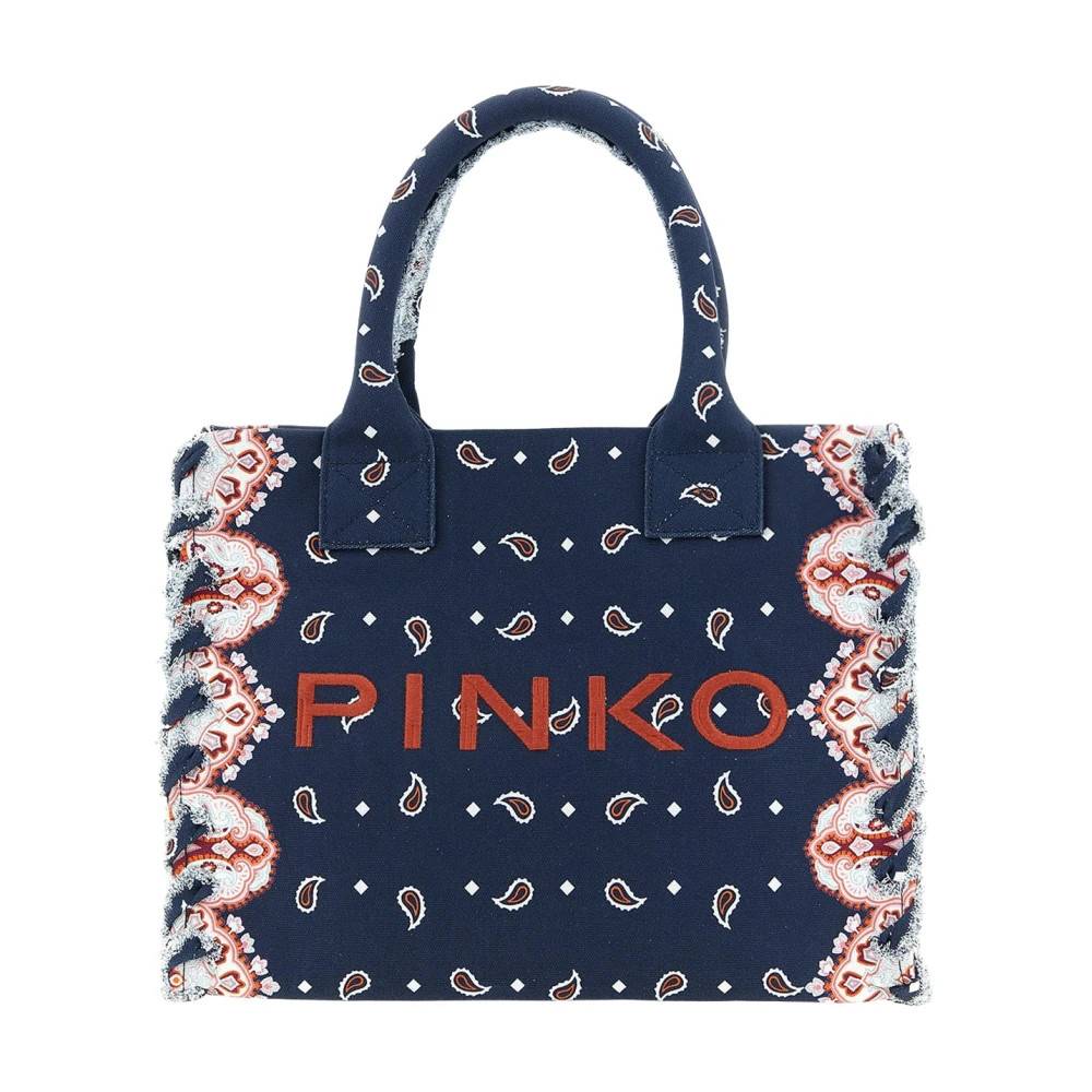 PINKO Cotton Shopper Bag med Logo - Tasker - Dame - Blå - ONE SIZE - Bomuld