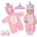 Aolso Dockkläder, 35–45 cm, klänning med kappa, dockstrumpor, outfit, dockkläder för nyfödd, babydocka, pyjamas med huva (rosa enhörning)