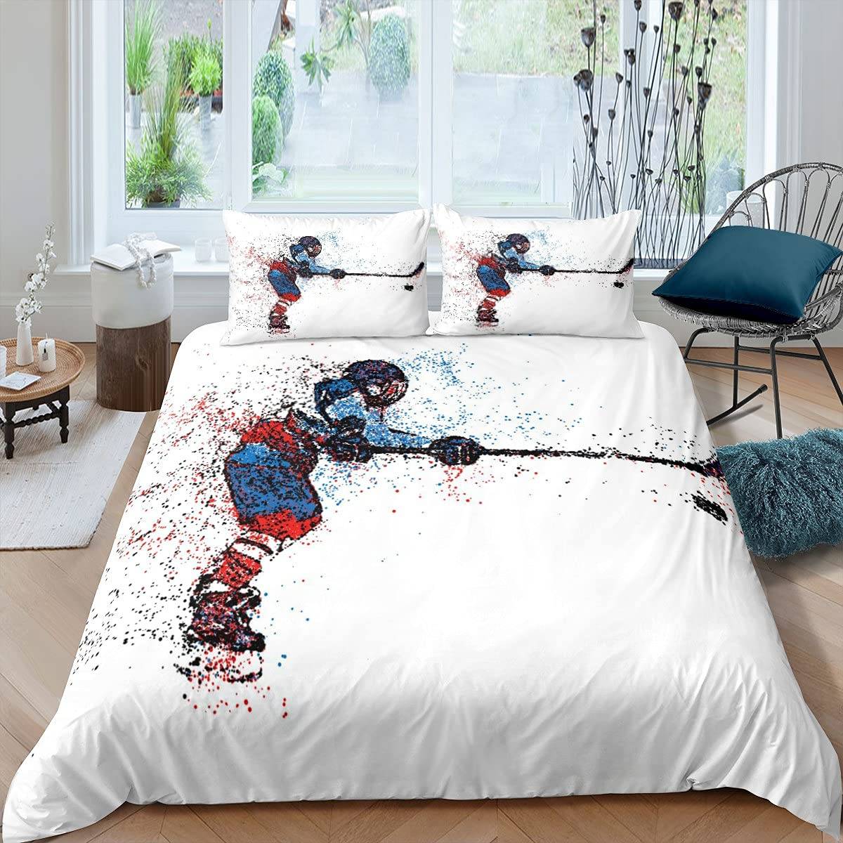 Ishockey Påslakanset Pojkar Puck King Size Sportspel Tema Sängklädesset För Barn Ungdom Vuxen Män Vinter Match Täcke US Queen(228x228cm)