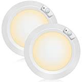 Awanber batteridriven rörelsedetektion LED-ljus, rörelsesensor batteri taklampa 2 arbetslägen 210 LM trådlös skafferi lampa för skjul, garderob, tvättstuga källare – 3 000 K varmt vit (2-pack)