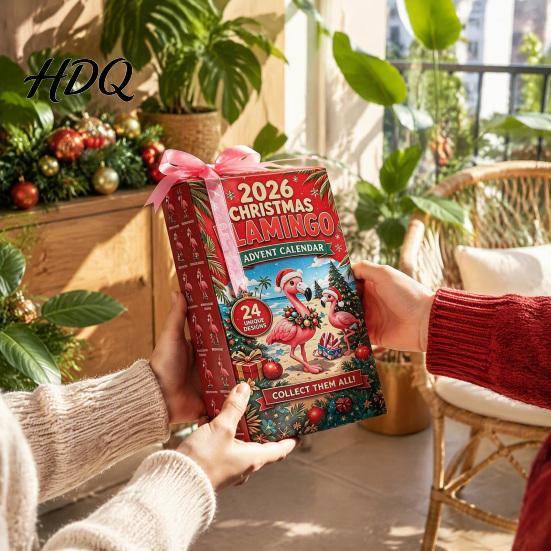 Holiday Decorations for Home 2026 Christmas Flamingo Advent Calendar 24 Unique 2D Acrylic Countdown Figurines Gift Lovers Winter Party Favors