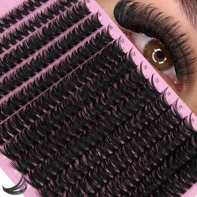 280 st fluffiga individuella lösögonfransar, D-Curl voluminösa och förlängande, 8-16 mm längd, lämpliga för gör-det-själv-ögonfransförlängning, naturl