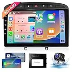 【8 kärnor 4+64G】Hodozzy Carplay bilradio för Peugeot 308/408 2007–2015, 9-tums pekskärm android bilradio med Android Auto/WiFi/GPS/RDS/FM/Bluetooth/USB+backkamera