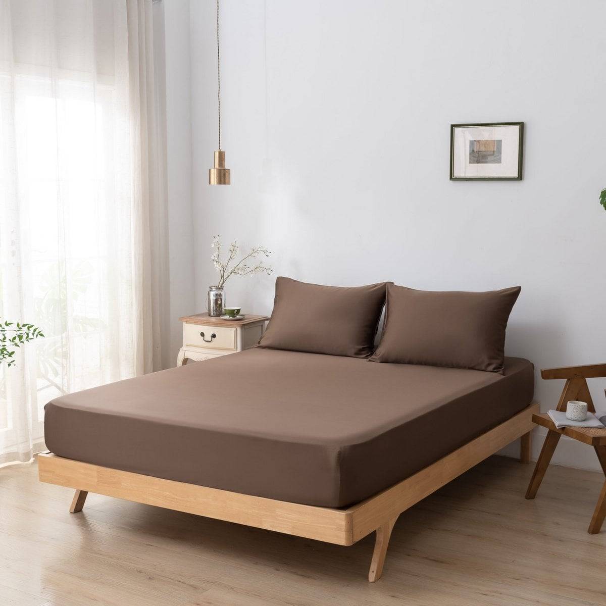 Premium Bamboo Silk Fitted Sheet – Coffee Brown (400 TC) - 200x220/210 cm / Brown Coffee