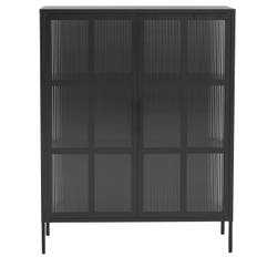 Carmen vitrineskab med riflet glas - Sort metal 110x40x140cm