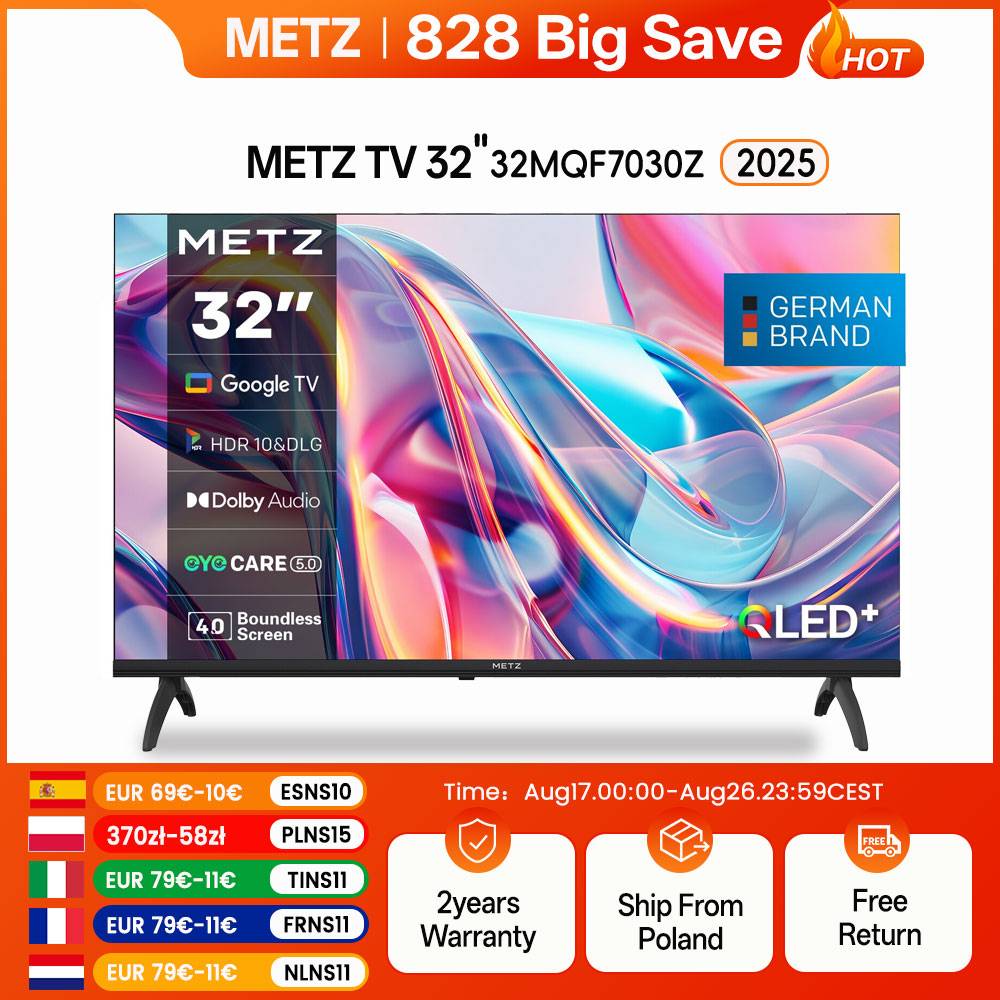 Metz QLED TV 32 "40 inch Smart LED Google Tele HDR 10 Dolby Audio Bluetooth 5.1 EyeCare Tuner 2025 32 MQF7030Z