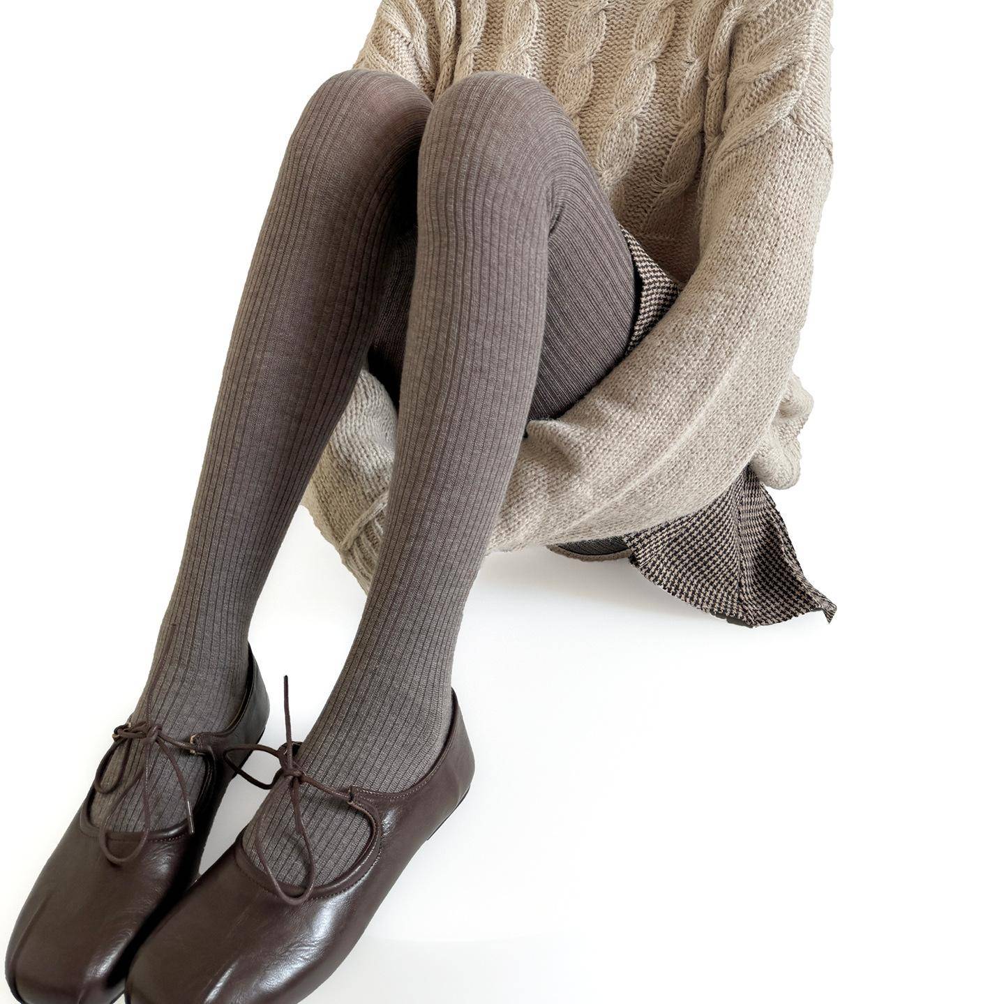 Höst/Vinter Vertikalt Randiga Termiska Ull Leggings Lårhöga Strumpor Dam Tights Underkläder Smala Strumpor Leggings Tights cm black