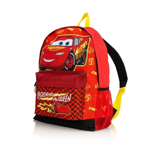 Disney Cars Lightning McQueen ryggsäck för pojkar – barns skolväska med framficka och sidonät – väska för återkomst till skolan och resor