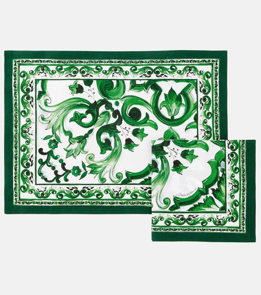 Dolce&Gabbana Casa Majolica linen placemat and napkin set - green - One Size