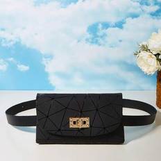 Mini Diamond Quilted Textured Buckle Waist Bag - Black - one-size