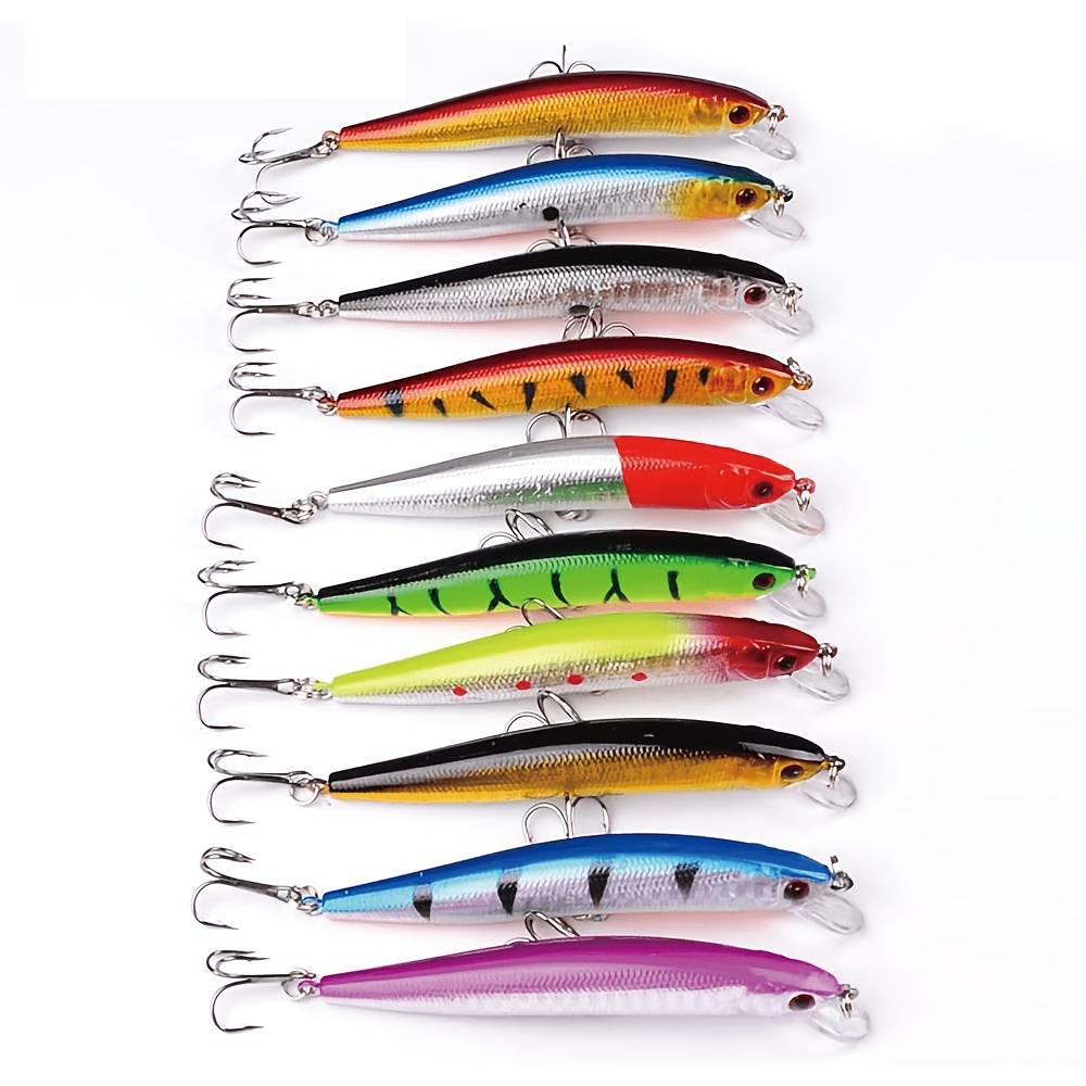 A Set Of 10 Hard Baits Designed For Fishing, Featuring Realistic Swimming Actions, Effective For And Trout, Suitable For Freshwater And Saltwater