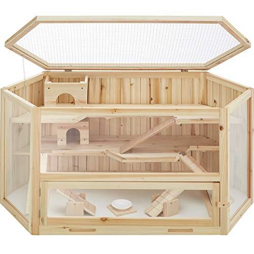 tectake® Hamsterbur av trä, 115 x 60 x 58 cm, 3 ramper, plexiglasskivor