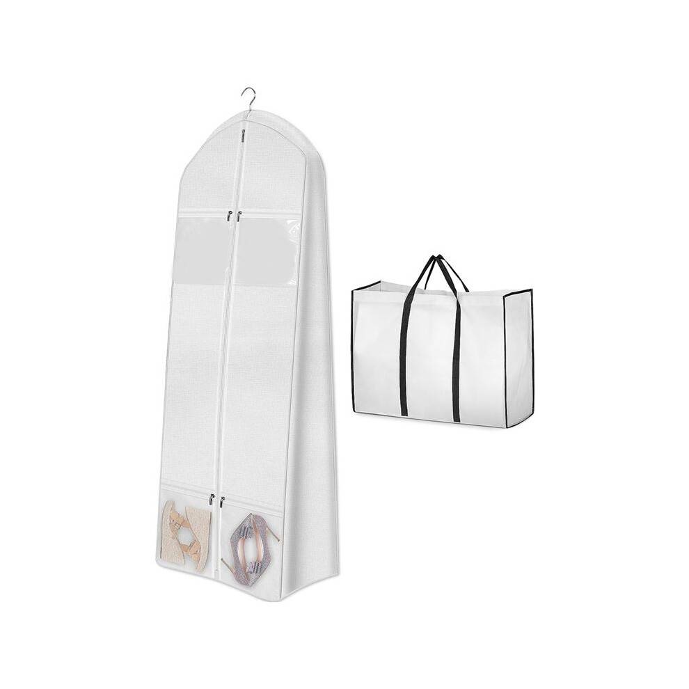 Portable 70In Wedding Dress Garment Bag with Tote Bag 8In Gusseted Dress Bags for Gowns Long 4 Pockets Dress Cover.