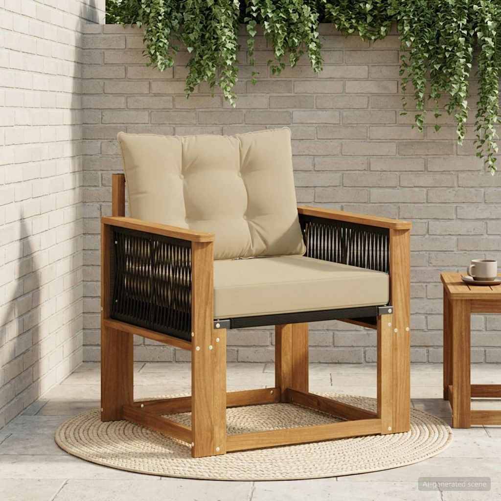 Udendørs Sofa Massivt Akacietræ - Naturlig og beige / Sort reb
