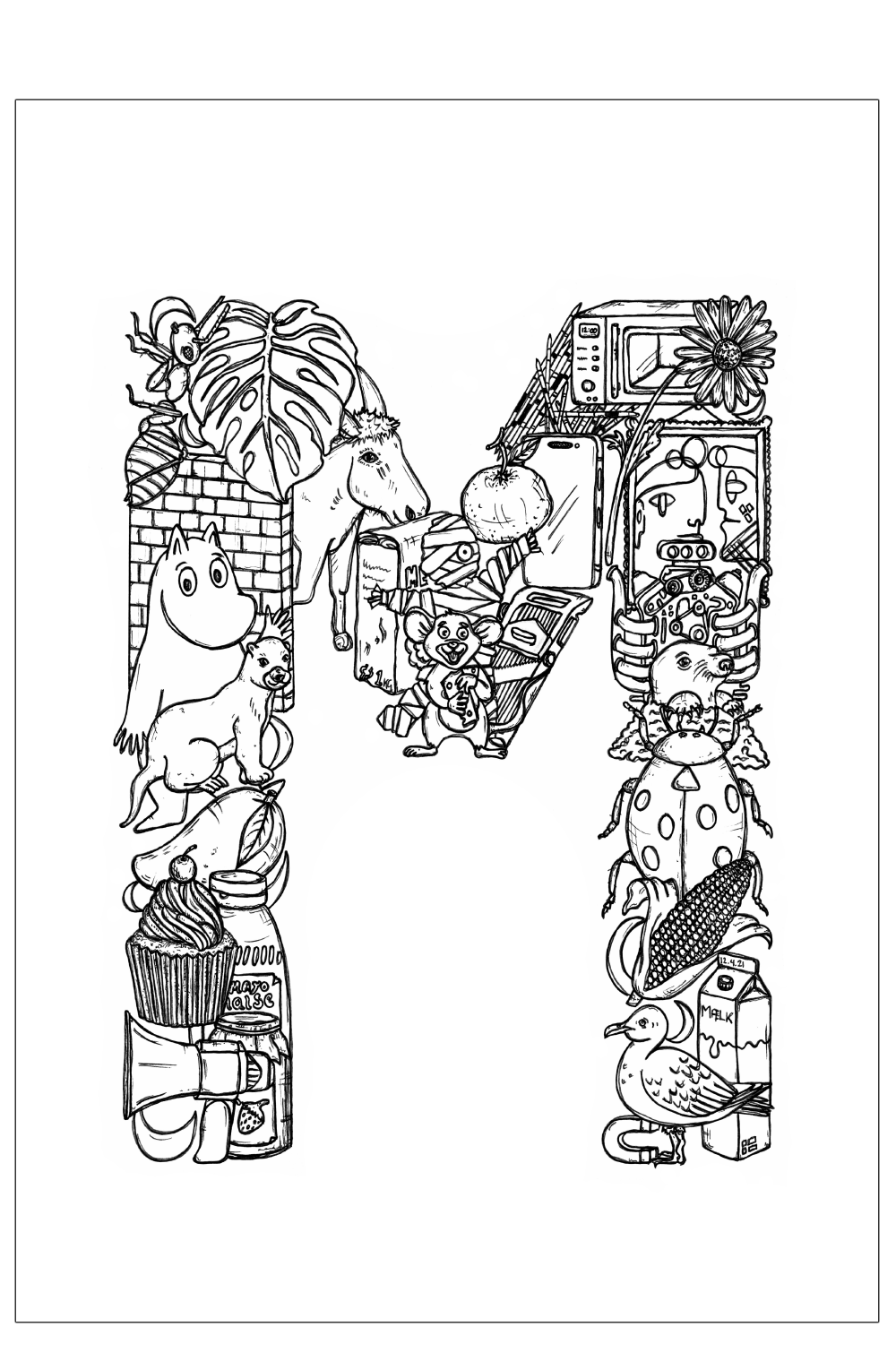 M - Bogstav doodle  A3 (29,7x42 cm)