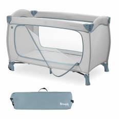 hauck Reisebett Sleep N Play Go Plus, Dusty Blue - Baby Kinderreisebett mit Rädern, Tragetasche, Faltboden und Großen Schlupf zum Spielen - ab Geburt bis 15 kg - Klein Zusammenklappbar