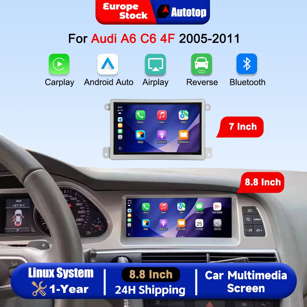 AUTOTOP 7 Inch 8.8 Inch Touch Screen Wireless CarPlay Android Auto Car Multimedia Display For Audi A6 C6 4F 2005-2011 MMI 2G MMI3G GPS Navigation AirPlay Autolink Navi Mirror Link