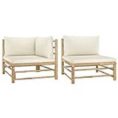 Tidyard 2-TLG. Balkongmöbler trädgårdssoffa lounge soffa bambu balkong soffa trädgårdsmöbler set trädgårdslounge set soffset trädgård soffa set loungegrupp sittgrupp utemöbler med kudde krämvit bambu