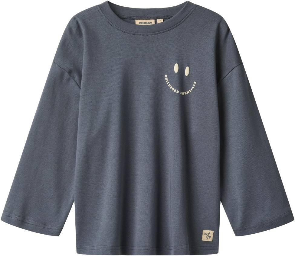 Wheat Tshirt L/S Axe Print Stl. 116/6y unisex - Långärmade T-shirts Från Magasin - Greyblue (116/6y)
