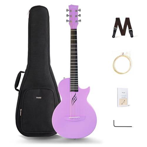 Enya Nova Go – 1/2 kolfiber akustisk gitarr (Lila) för vuxna nybörjare – Resegitarr med presentförpackning, EVA-gigbag, gitarrrem och rengöringsduk