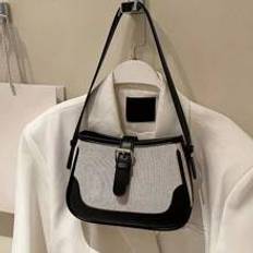 Retro Color Contrast Shoulder Bag, Niche Design Underarm Purse, Women's Buckle Decor Crossbody Bag - Black and White