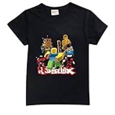 Roblox T-shirt sommar pojkar flickor svart tröja för barn och tonåringar 3-12 år spelare fans kläder gåvor, Svart, 7-8 År
