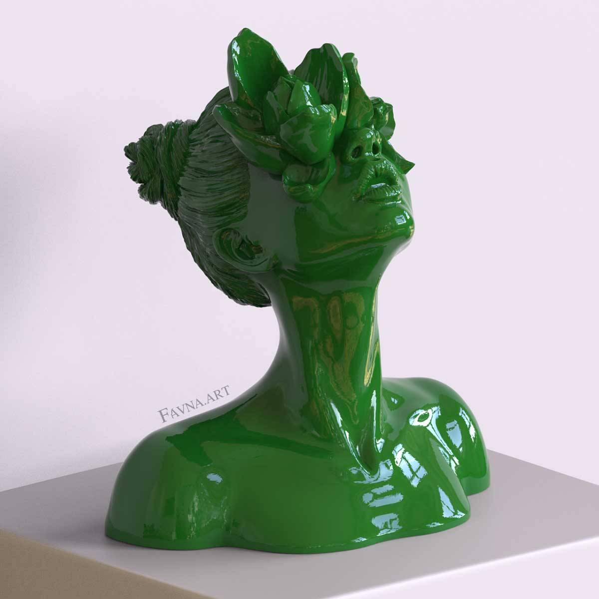 Sculpture "Daughter of the Faun" in green color - 33 cm / 13 inch / glossy (33 cm / 13 inch)