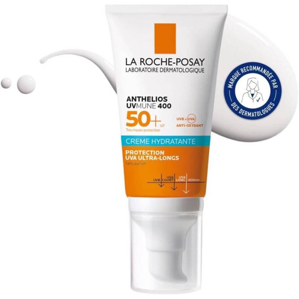Anthelios UVMune 400 Solcreme SPF 50 Fugtgivende Ansigtssolcreme UVA UVB Beskyttelse Lugtfri Ingen Hvide Stjerner 50ml