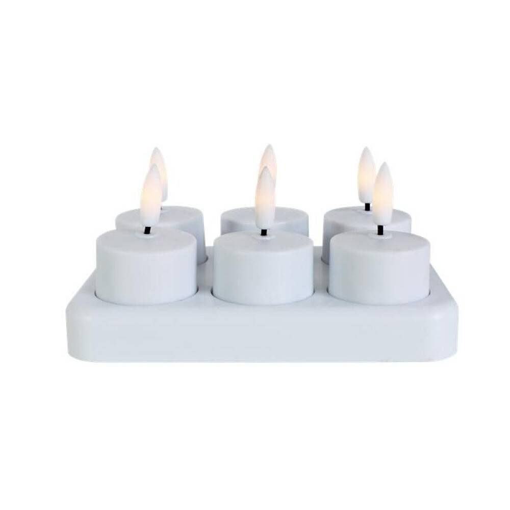 Y-Connection LED-fyrfadslys hvid genopladelig m/timer 6 stk.