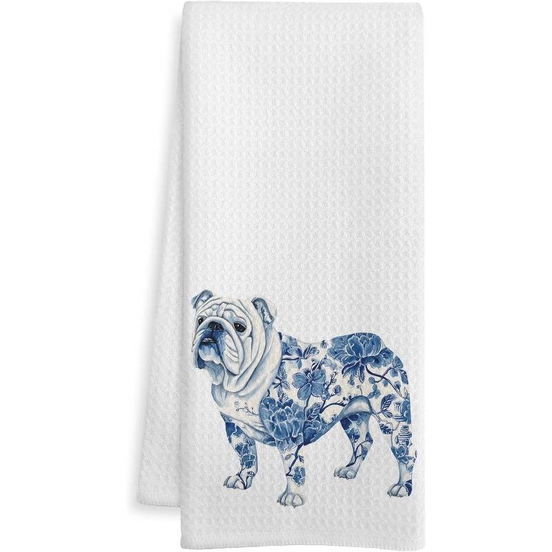 1pc 18*26 And White Chinese-style British Bulldog Kitchen Towel, Female Bulldog Gift Dish Tea Towel, Dog Lover Gift Decorative Bathroom Towel