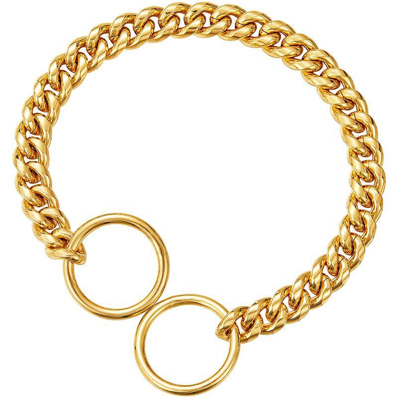 Spot storsäljande 10 mm guld rostfritt stål hundhalsband P-kedja titanstål halsband silver