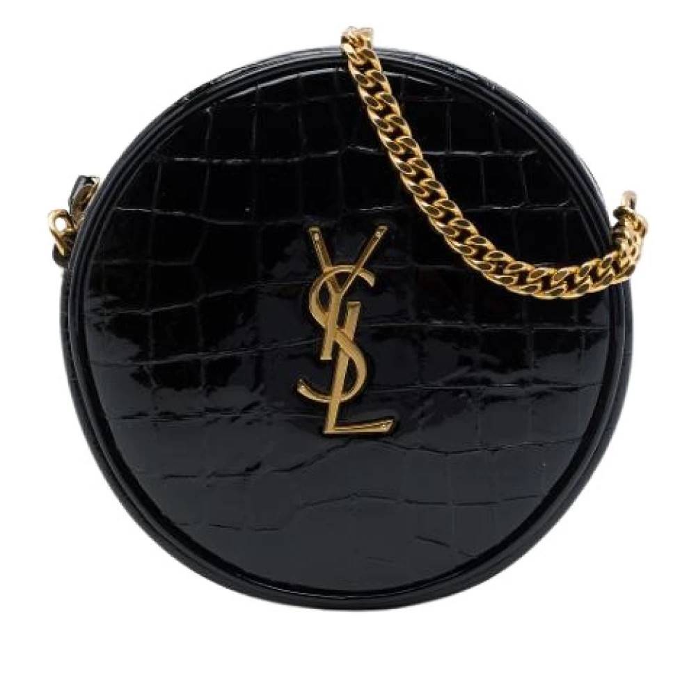 Yves Saint Laurent Vintage Pre-owned Præget Patentlæder Skuldertaske - Vintage - Dame - Sort - ONE SIZE - Uld