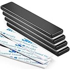 FINDMAG 4 stycken neodymmagneter, 60 x 10 x 3 mm, svart, med dubbelsidigt lim, mångsidiga magneter för magnettavlor, kylskåp, whiteboard, vägg, trä, plast, tyg