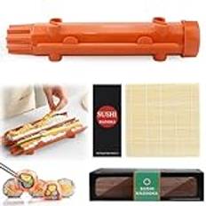 CHRI Sushi Maker Bazooka, sushi set att göra själv, sushi roller Maker sushimaker, bazooka och bambumatta för nybörjare (orange)