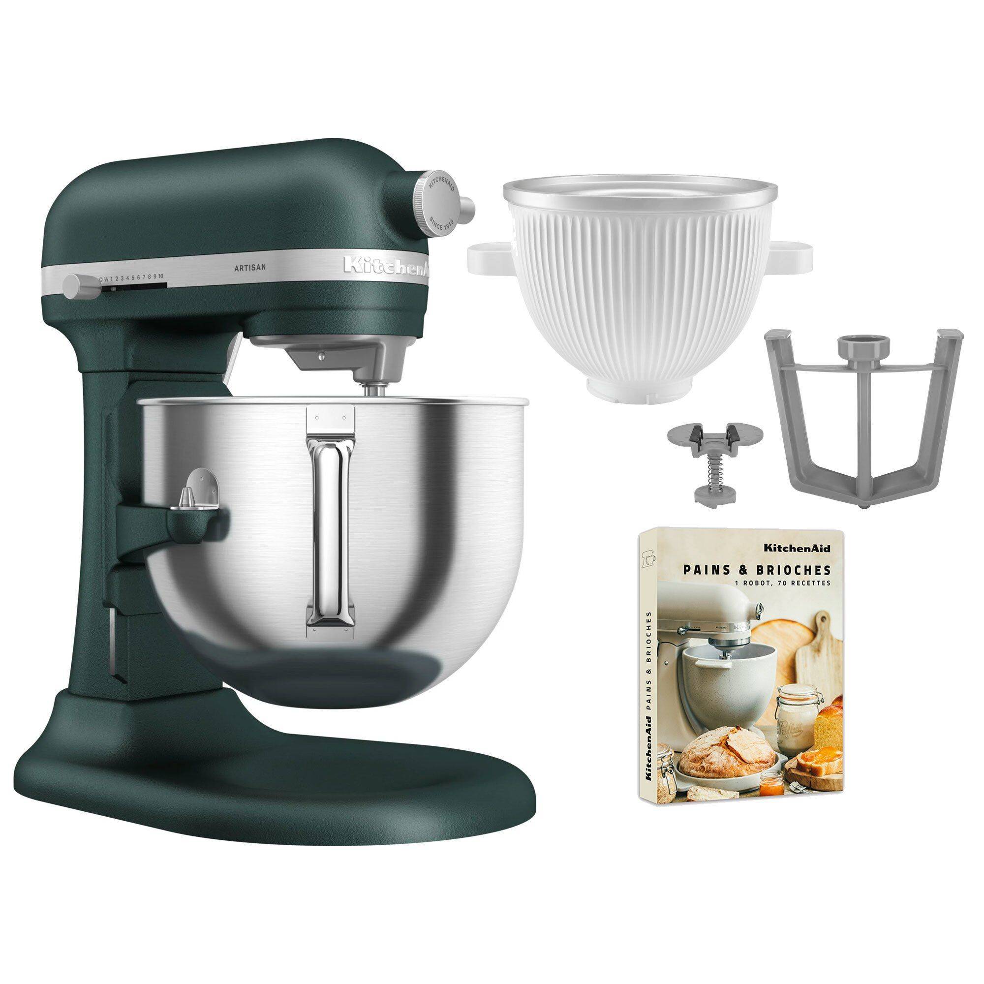 Kitchenaid Artisan 5KSM70SHXE køkkenmaskine 6,6 liter + 5KSMICM Ice Cream Maker, pebbled palm