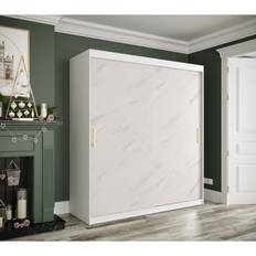MARMUR T Garderobeskab med Skydedøre – 180 cm – Glamourstil i Sort eller Hvid med Marmordesign