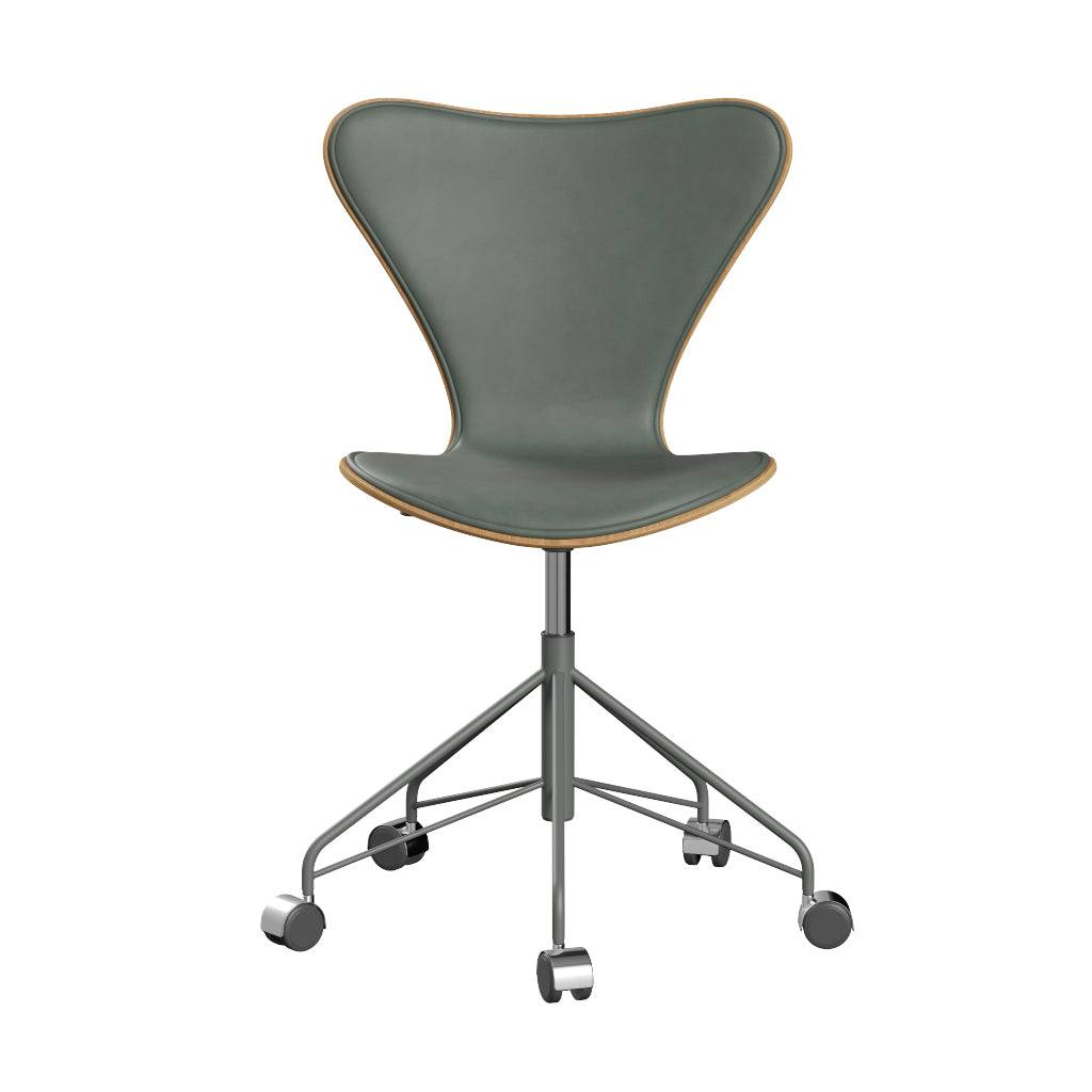 Fritz Hansen - 3117 kontorstol, naturfiner og forsidepolstret i Grace læder Eg - Concrete Grey læder - Silver Grey stel - Jacobsen Plus