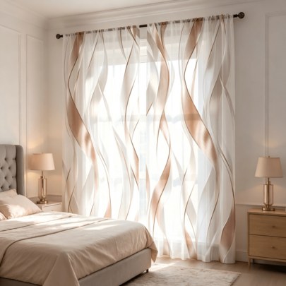 2 st vågiga transparenta gardiner i roséguld och vitt, gardinstångsfäste, för alla säsonger, elegant texturerat polyestertyg, lämpliga för vardagsrum, - Multifärgad (Multi-size)