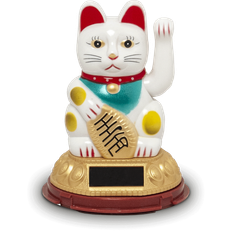 Maneki Neko Hvid Vinkekat/Lykkekat Solcelle 12cm