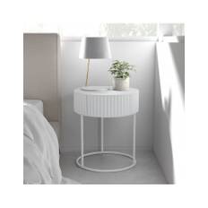 Rundt sidebord med skuffe i metal og MDF H46 x Ø40 cm - Hvid