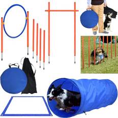 ORHEYA Agility Set Hunde Agility Ausrüstungs Set für Hunde Hindernisse mit Hundetunnel, Slalomstangen Höhenverstellbar, Tragetasche für Hundetraining und Hundesport