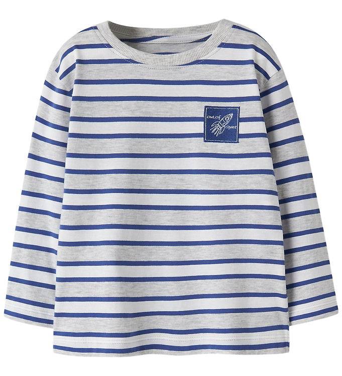 Name It Bluse - NmmKristian - Light Grey Melange/Deep Ultramarin - Name It - 4 år (104) - Bluse