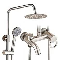 Duschhuvud Duschkran Väggmontering, 304 Rostfritt stål Duschsystem 8 tums duschhuvud med handspray, 3 Funktionskombo duschuppsättning för badrum, borstat nickel, A (färg: A) (b) dusch ui